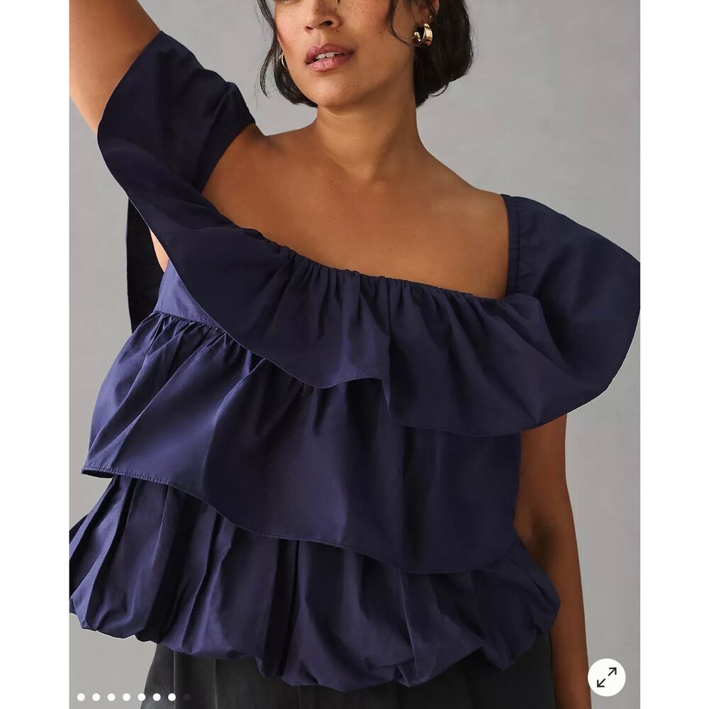 Maeve Anthropologie Navy Tiered Ruffle Off Shoulder Top Plus Size 1X - Picture 3 of 13